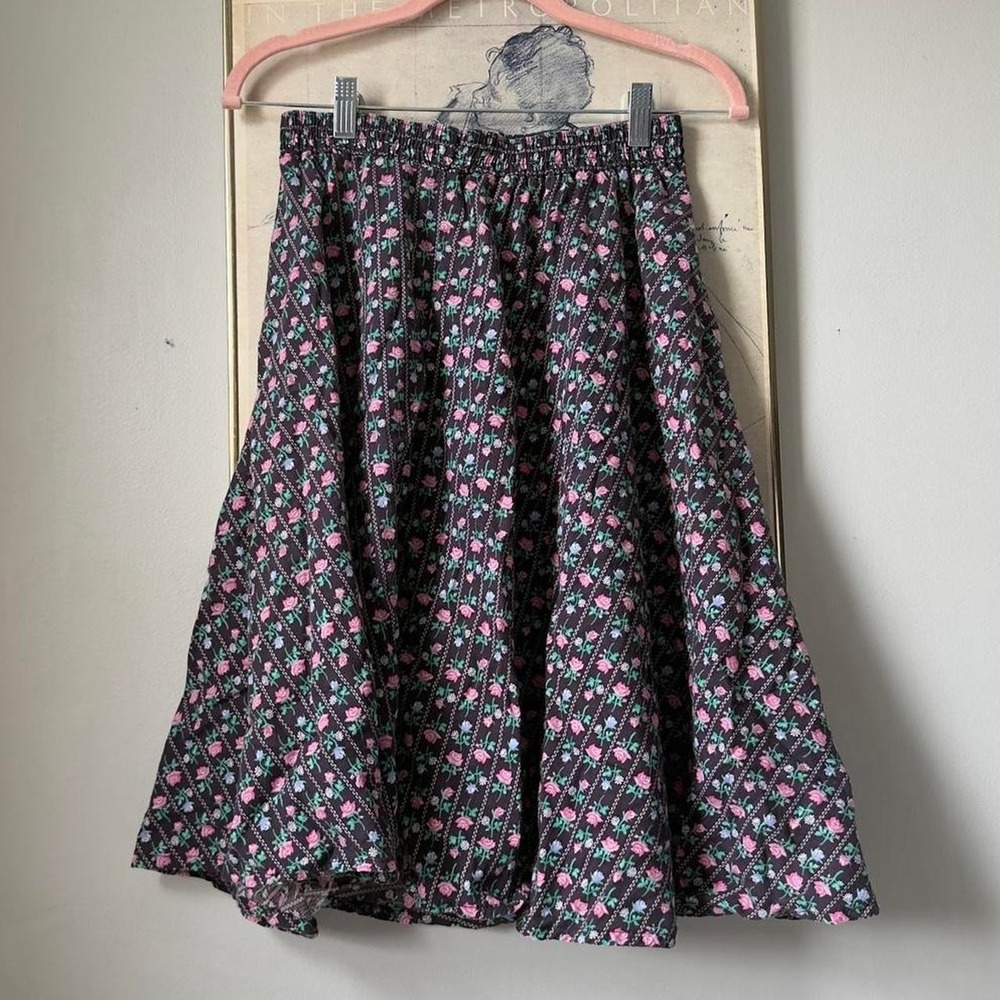 Handmade Ditsy Floral Midi Skirt Cottagecore Dark Prairie Navy Cotton Small/Med